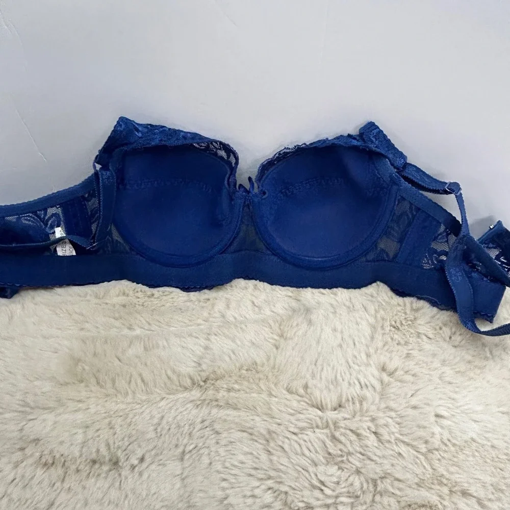 Floral Lace Longline Underwire Padded Bra Royal Blue 36/80 Adjustable‎ Straps